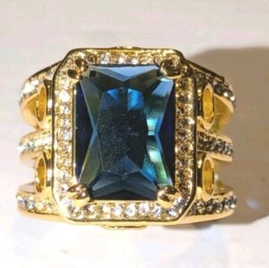 8ct Emerald Lab Created Blue Sapphire Mens Wedding Ring 14k Yellow Gold Plated11